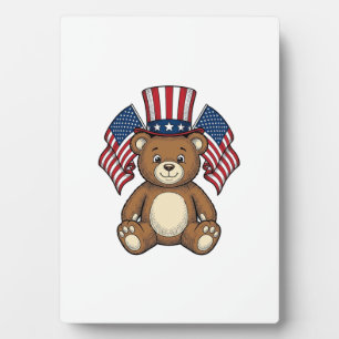 Vintage patriotischer Teddybär-Vektordesign_1 Fotoplatte
