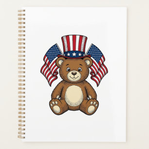 Vintage patriotischer Teddybär Vektordesign_1 Planer
