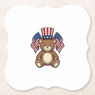 Vintage patriotischer Teddybär-Vektordesign_1 Untersetzer