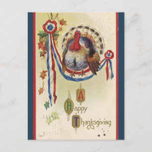 Vintage patriotischer Truthahn Thanksgiving Postkarte