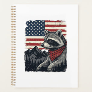Vintage patriotischer Waschbär Berg Flagge Shirt D Planer