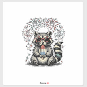 Vintage patriotischer Waschbär Feuerwerk-Shirt-Des Aufkleber