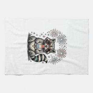 Vintage patriotischer Waschbär Feuerwerk-Shirt-Des Geschirrtuch