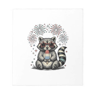 Vintage-patriotischer-Waschbär-Feuerwerk-Shirt-Des Notizblock