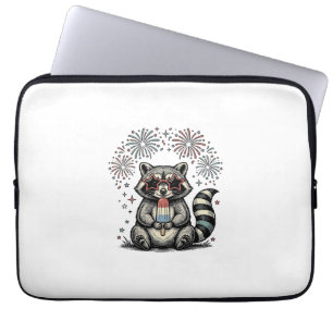 Vintage-patriotischer Waschbär-Feuerwerk-Shirt-Ent Laptopschutzhülle