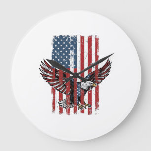 Vintage-patriotisches-Adler-Flag-Shirt-Design_1 Große Wanduhr