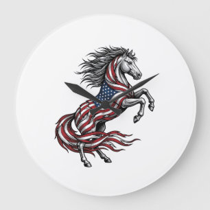Vintage-patriotisches aufbäumendes Pferd-Vektor-Sh Große Wanduhr
