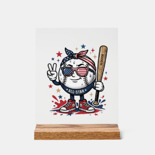 Vintage patriotisches Baseball-Maskottchen-Shirt-D Acrylschild