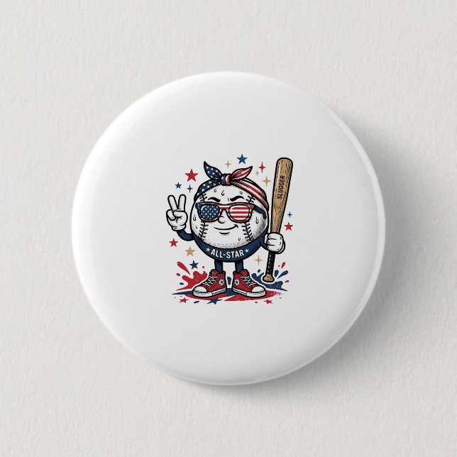 Vintage patriotisches Baseball-Maskottchen-Shirt-D Button (Vorderseite)