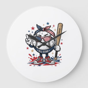Vintage patriotisches Baseball-Maskottchen-Shirt-D Große Wanduhr