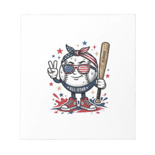 Vintage patriotisches Baseball-Maskottchen-Shirt-D Notizblock