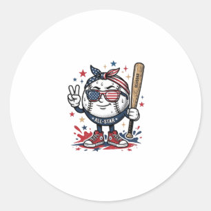 Vintage patriotisches Baseball-Maskottchen-Shirt-D Runder Aufkleber