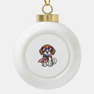 Vintage patriotisches Beagle-Hund-Sonnenbrille-Shi Keramik Kugel-Ornament