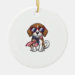Vintage patriotisches Beagle-Hund-Sonnenbrille-Shi Keramik Ornament