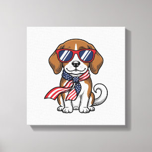 Vintage patriotisches Beagle-Hund-Sonnenbrille-Shi Leinwanddruck