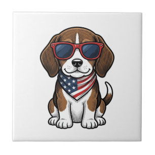 Vintage patriotisches Beagle-Welpen-Sonnenbrille-S Fliese