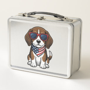 Vintage patriotisches Beagle-Welpen-Sonnenbrille-S Metall Brotdose
