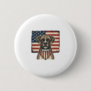 Vintage-patriotisches Boxer-Hund-Flagge-Shirt-Desi Button
