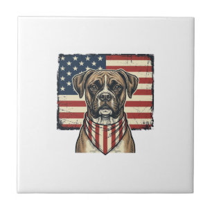 Vintage-patriotisches Boxer-Hund-Flagge-Shirt-Desi Fliese