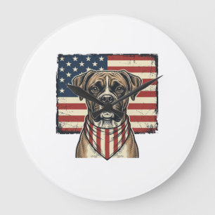Vintage-patriotisches Boxer-Hund-Flagge-Shirt-Desi Große Wanduhr