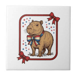 Vintage patriotisches Capybara-Fliege-Shirt-Design Fliese