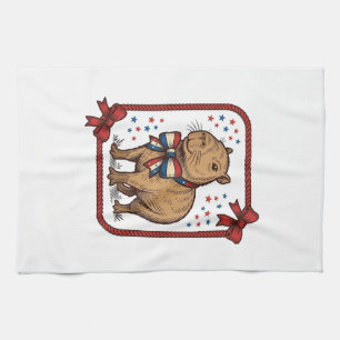 Vintage patriotisches Capybara-Fliege-Shirt-Design Geschirrtuch