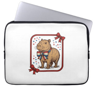 Vintage patriotisches Capybara-Fliege-Shirt-Design Laptopschutzhülle
