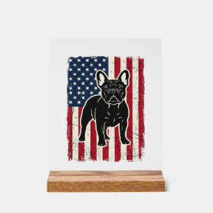 Vintage patriotisches Französische-Bulldogge-Flagg Acrylschild