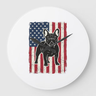 Vintage patriotisches französisches Bulldoggen-Fla Große Wanduhr