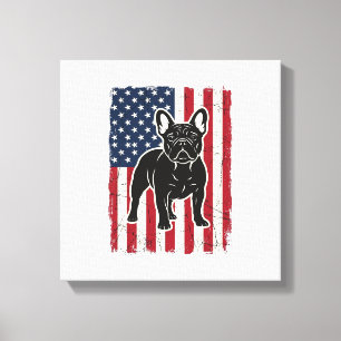 Vintage patriotisches französisches Bulldoggen-Fla Leinwanddruck