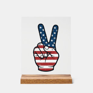 Vintage patriotisches Friedenszeichen Hand Vektor Acrylschild