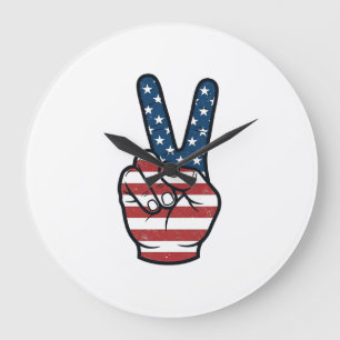 Vintage patriotisches Friedenszeichen Hand Vektor Große Wanduhr