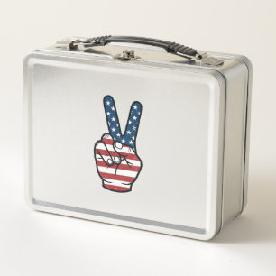 Vintage patriotisches Friedenszeichen Hand Vektor  Metall Brotdose