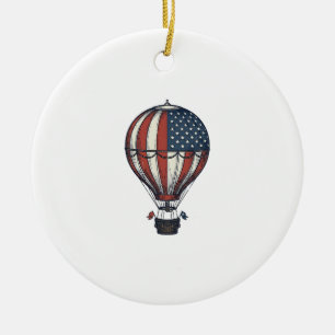 Vintage patriotisches Heißluftballon-Shirt Design_ Keramik Ornament