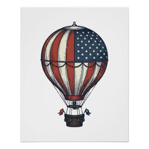 Vintage patriotisches Heißluftballon-Shirt Design_ Poster