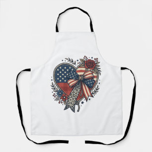 Vintage patriotisches Herz-Schleife-Blumen-Shirt-D Schürze