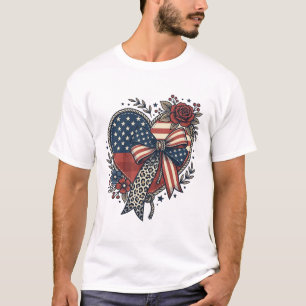 Vintage patriotisches Herz-Schleife-Blumen-Shirt-D T-Shirt