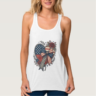 Vintage patriotisches Herz-Schleife-Blumen-Shirt-D Tank Top