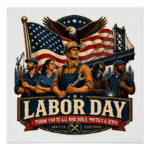 Vintage patriotisches Labor Day Adler Arbeiter Des