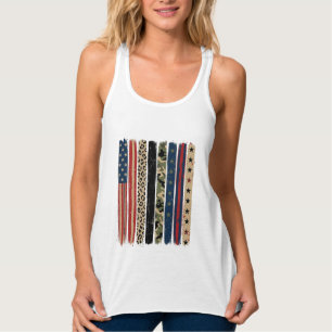 Vintage patriotisches Leoparden-Tarnstreifen-Shirt Tank Top