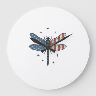 Vintage patriotisches Libellen-Vektor-Shirt-Design Große Wanduhr