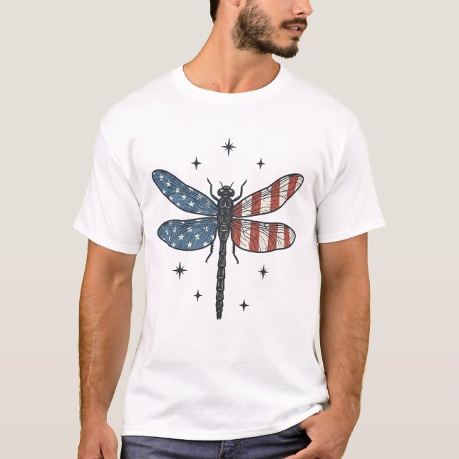 Vintage patriotisches Libellen-Vektor-Shirt-Design T-Shirt (Vorderseite)