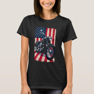 Vintage patriotisches Motorrad - USA-Flagge Retro- T-Shirt