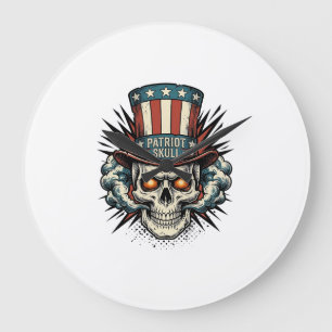 Vintage patriotisches Totenkopf-Zylinder-T-Shirt-D Große Wanduhr