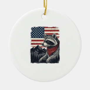Vintage patriotisches Waschbär Berg Flag Shirt Des Keramik Ornament