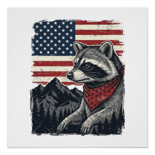 Vintage patriotisches Waschbär Berg Flag Shirt Des Poster