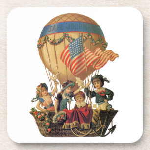 Vintage Patriotismus, Kinder in einem Heißluftball Getränkeuntersetzer