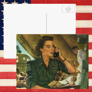 Vintage Patriotismus, Krankenschwester am Telefon Postkarte