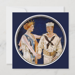 Vintage-Patriotismus, Lady Liberty mit Marine-Matr Einladung