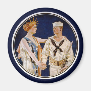 Vintage-Patriotismus, Lady Liberty mit Marine-Matr Magnet